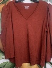 Chicos Size Size 4 US XL Ruched Shoulder 3/4 Sleeves Cotton Modal  Blouse