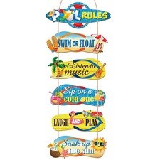 6 Pack Pool Rules Signs Wooden Beach Wall Decor for Outdoor Spaces