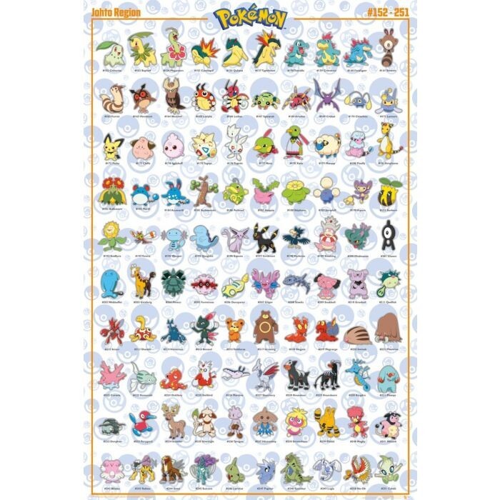 2020 NINTENDO POKEMON JOHTO REGION POSTER #152-#251 CHART 24X36