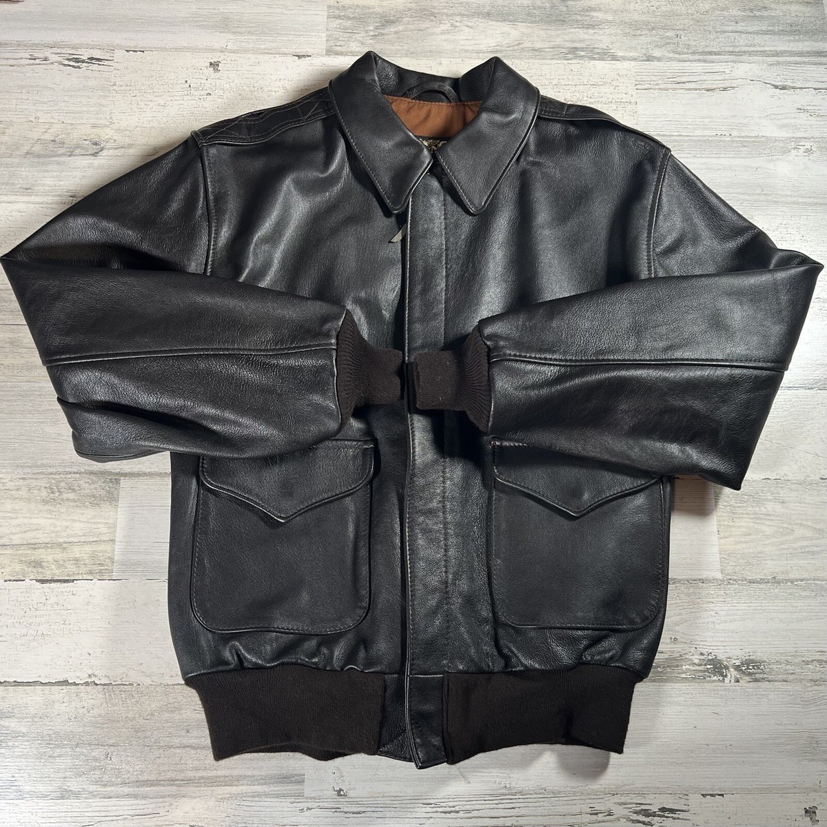 Vintage US Wings A-2 Leather Bomber Jacket Brown Size Large Vintage US Wings A-2 Leather Bomber Jacket Brown Size Large