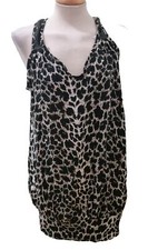 UK8 10 12 S/M Sexy Leopard Sequin Neck Racer Back Pleated Hem Party Dress SALE