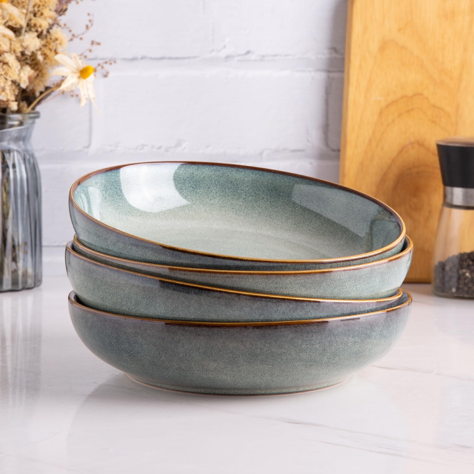 6 Large 8.5" Ceramic Pasta Bowls, 36oz Deep Serving Bowls for Pasta, Salad, Soup