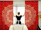 Red Gold Ombre Mandala Tapestry Curtain Indien 2 Valances Drape Panel Boho Decor