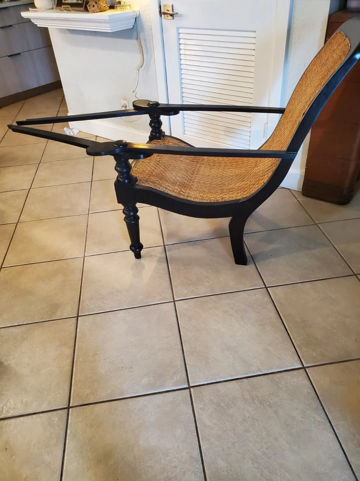 Silla Colonial Británica Plantación Madera Teca con Reposapiés-- ¡RARA!! Foto 4 de 4