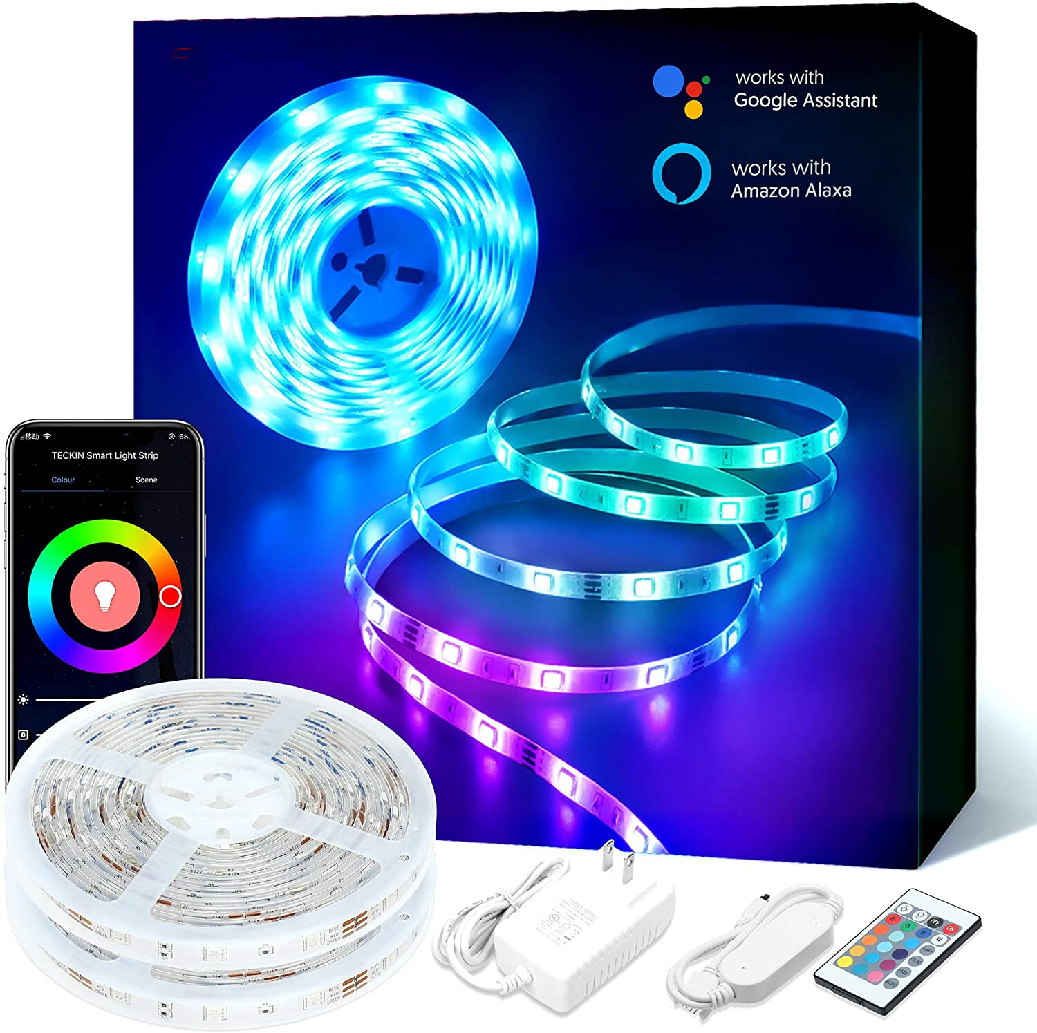 32.8ft RGB LED Strip Lights with Smart App Control Compatible with Alexa and Google Assistant for Vibrant Home Lighting-image