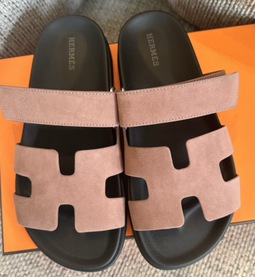 Size 37EU NIB HERMÈS Rose Antique Suede Women's Chypre Sandals w