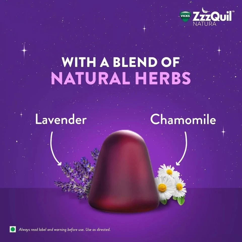 Gomosa para dormir no adictiva Vicks ZzzQuil Natura te ayuda a conciliar el sueño rápido 10 piezas Foto 3 de 4