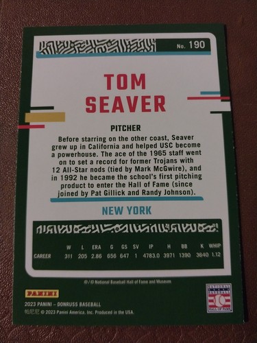 2023 TOM SEAVER DONRUSS LEGENDS BLUE FOIL BASEBALL CARD #190 NY METS REDS - Picture 2 of 2