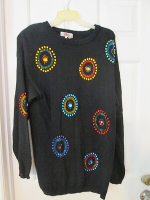 Black L'eau Vive Women's Large Rhinestone Sweater