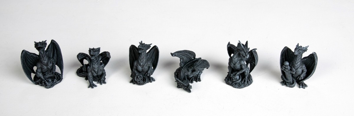 Mini Dragon Gargoyles Set of 6 Hand Painted 'Stone' Finish Gothic