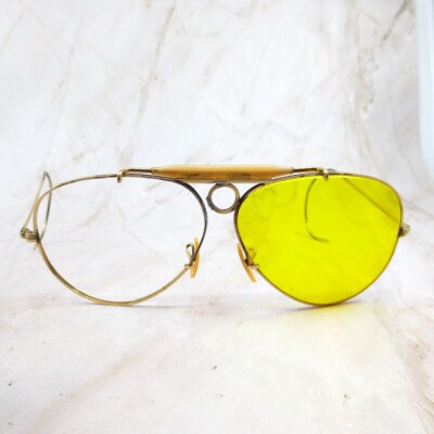 Vintage Aviator Shooting Sunglasses Frame Unisex Adult Gold  display picture 2