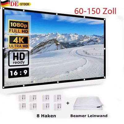 150'' Beamer Leinwand Projektorleinwand Faltbarer Projector Screen 16:9 HD +Haken