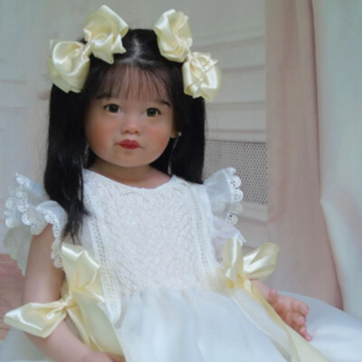 30'' Painted Reborn Baby Doll Toddler Girl Long Hair Cloth Body Finished Doll Toy
