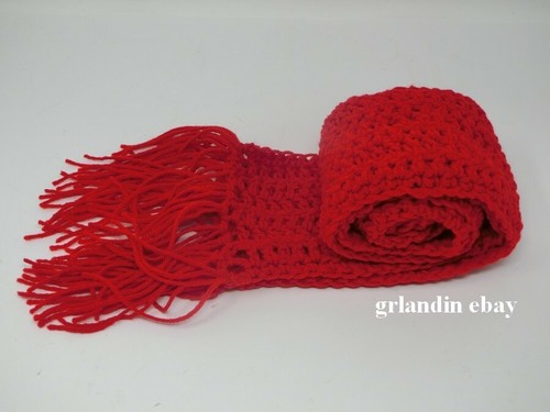 Scarf Neck Crochet Women's Men's Striped Fringe Bright Red 5" x 66" Handmade NEW - 第 1/4 張圖片