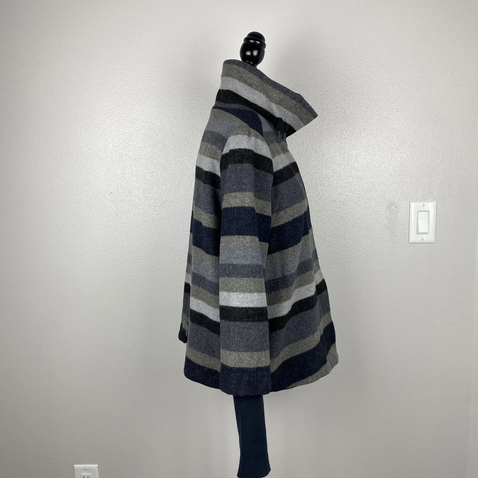 Abrigo Chaqueta Prana Lily Mezcla Lana Cuello Embudo Gris Azul Marino Rayas Para Mujer Mediano Foto 2 de 4