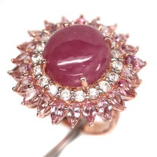 Gemstone 15 mm. Pink Ruby, Zircon  Topaz Woman Ring 925 Silver Sterling