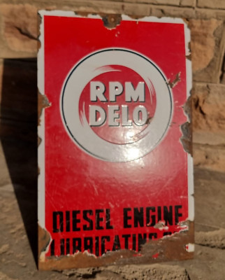 1930's Old Vintage Rare Caltex RPM DELO Motor Oil Ad Porcelain Enamel Sign Board