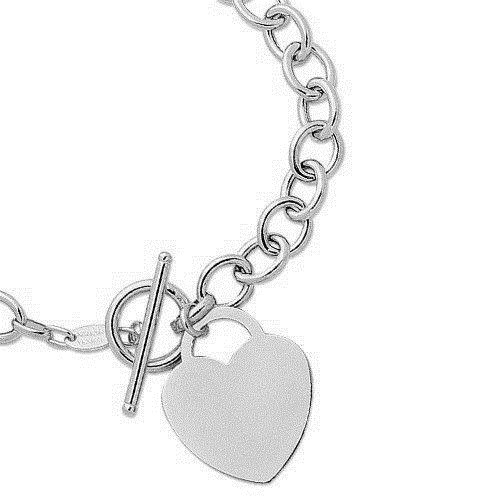 925 Sterling Silver Heart Tag Toggle Bracelet  8"