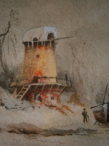 Peinture miniature Aquarelle Marine Paysage hivernal E de Martino Ancien - Imagen 5 de 9