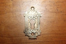 Small Ornate Antique Cast Bronze Curio or Furniture Keyhole Escutcheon CC-120