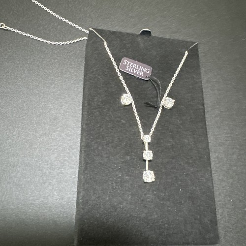 NEW, Sterling Silver Necklace with Cubic Zirconia Pendant And Earrings Set - Picture 3 of 16
