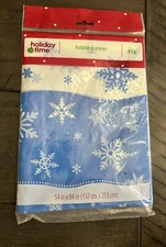 Holiday Time Plastic Tablecloth Blue Snowflakes NEW 54"x84" Christmas Winter