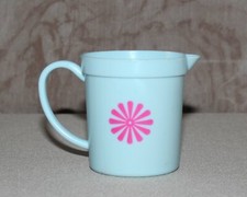 Vintage Plastic Toy Pitcher Blue Plastic Pink Flower 2    Tall