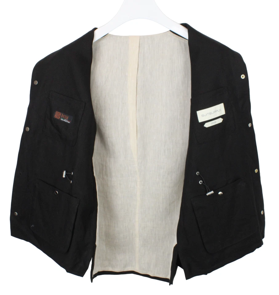 SUITSUPPLY Vasto Jacket Men's UK 38 Snap Button Linen Notch Lapel Black - Image 4 of 4