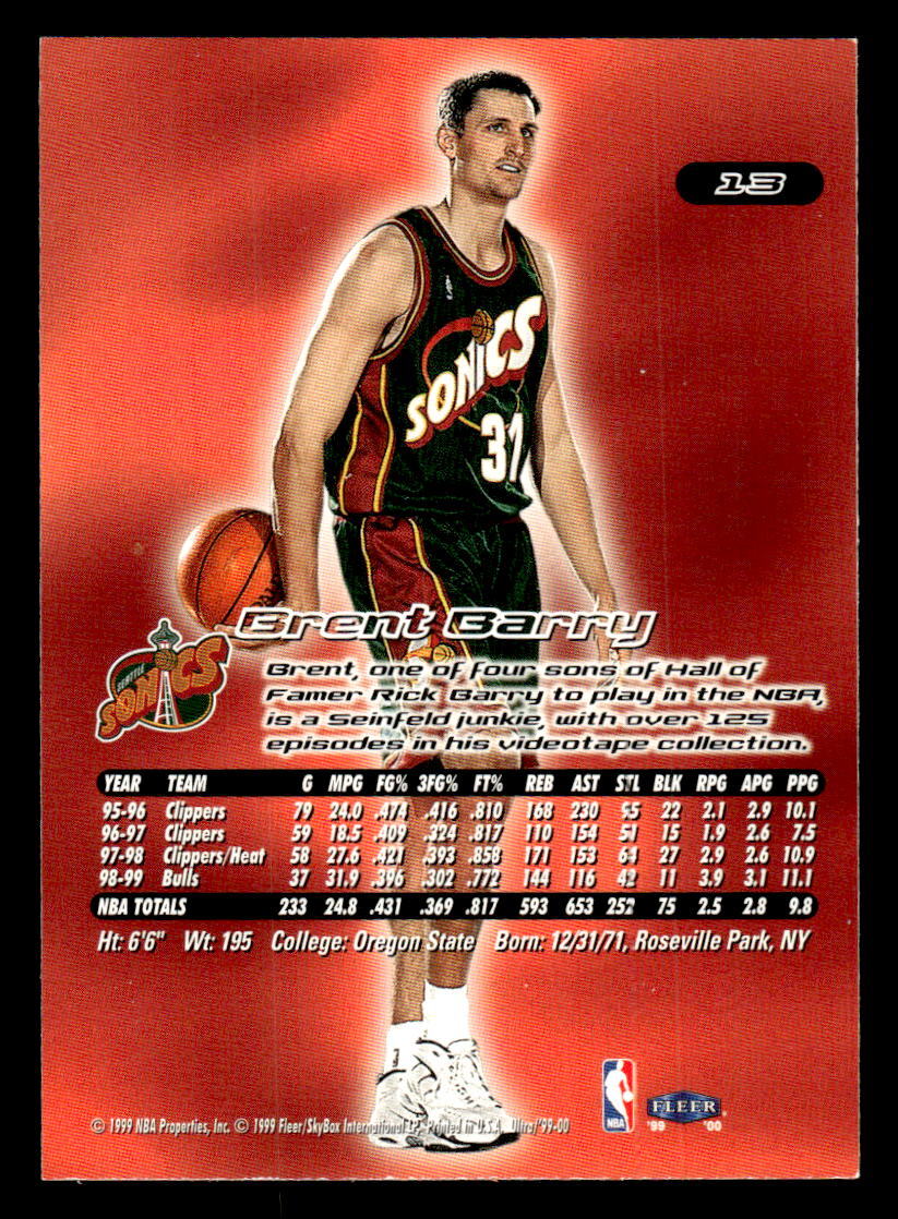 1999-00 Ultra #13 Brent Barry | eBay