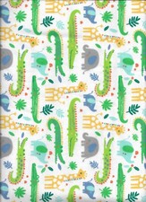 New Cute Animals in the Jungle on White Flannel Fabric by the Yard - Elephant
