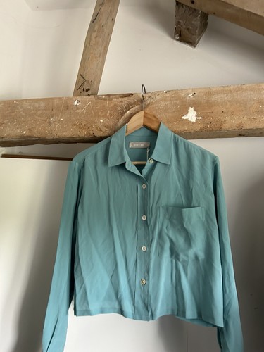 Everlane Womens Size XS Teal Short 100% Silk Long Sleeve Button Front Blouse NEW - Picture 3 of 24