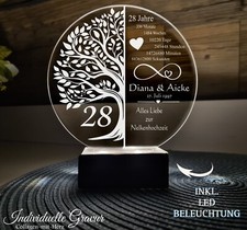 Gravur Aufsteller 28 Jahre Nelkenhochzeit Hochzeitstag Geschenk Gravur LED