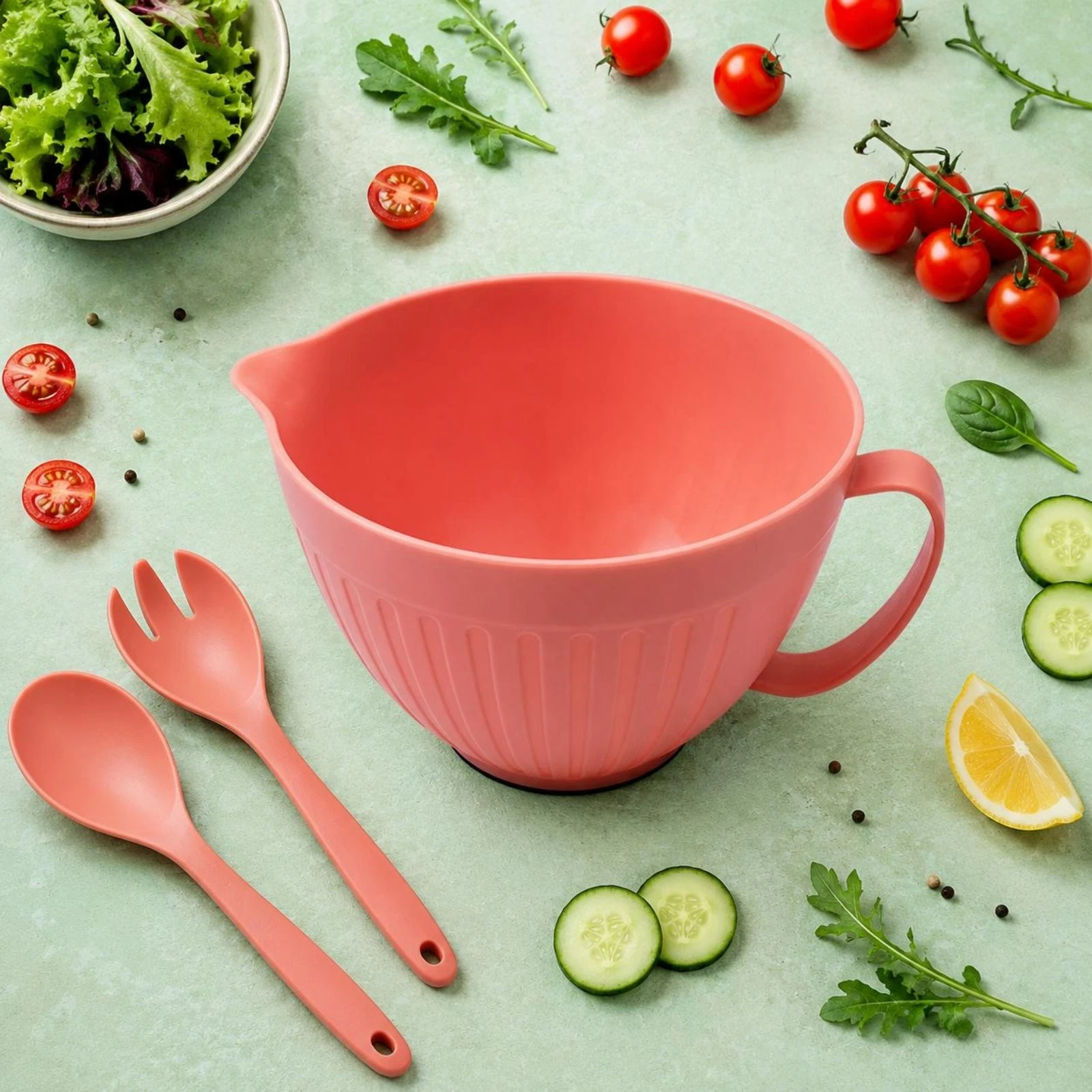 PP Salad Mixing Bowl Large Capacity Handled Salad Bowl Easy Grip Handle