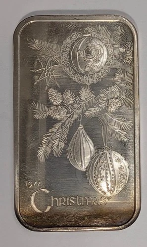 1977 Christmas 1 oz .999 Vintage Silver Bar - A915