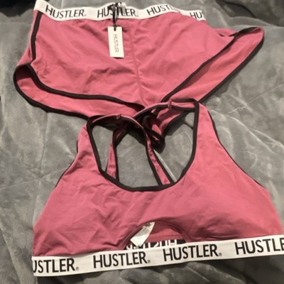 Hustler Sports Bra and Shorts Set Pink XL Wireless Racerback Pullover