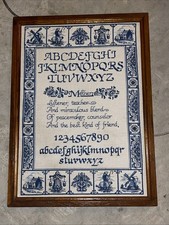 Country Cross Stitch Sampler Complete Framed Grannycore Cottage Decor Pink 90’s