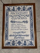 Country Cross Stitch Sampler Complete Framed Grannycore Cottage Decor Pink 90’s