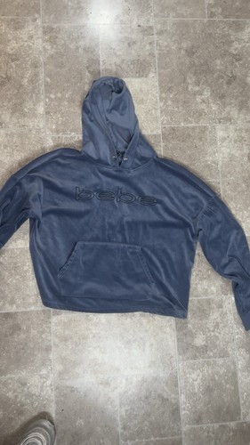 NWT Bebe Sport Women's Blue Plush Velour Hoodie Cropped Sz Large
