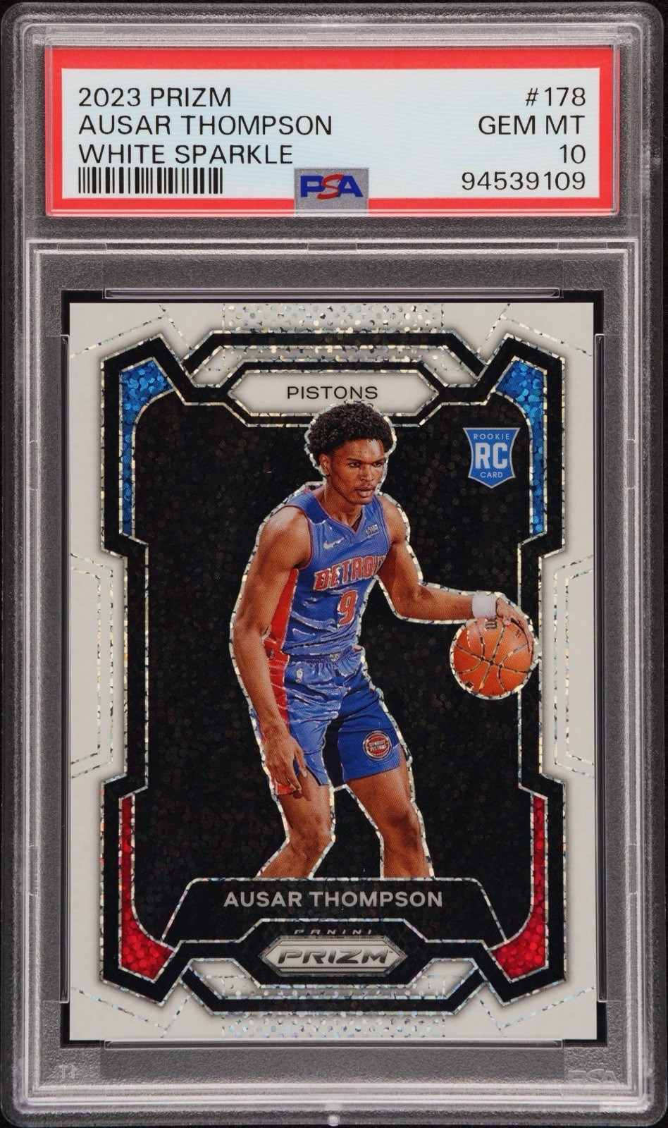 Ausar Thompson Rookie White Sparkle SSP PSA 10 GEM MINT 2023 Panini Prizm #178
