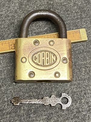 Rare Vintage Brass Corbin Padlock With Unique Key G14 USA 