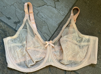 Wacoal 42D Peach Pink Chantilly Lace Retro Chic 2-Part Cup Bra #855186