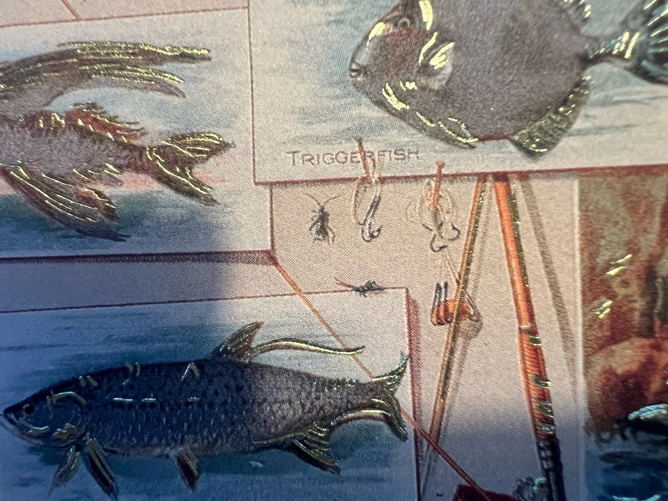 Tapete duplo vintage pesca com mosca impressão arte emoldurada folha de ouro 10,5 pol X 9,5 pol - Imagem 4 de 4