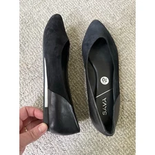 Sava black leather flats white wall detail womens 10