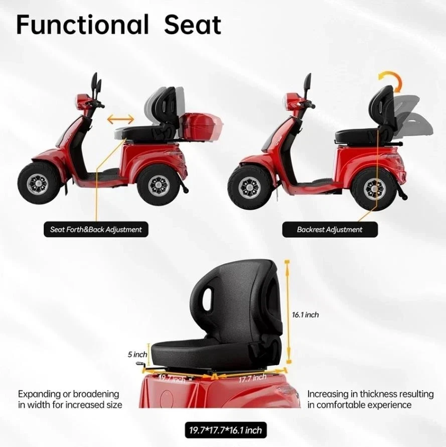 1000W 4-Wheel All-Terrain Electric Power Mobility Scooter Heavy Duty Red Scooter - Image 3 of 4