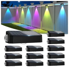 Solar Fence Lights Outdoor 12 Pack, Deck Lights with 12 Mode RGB Color Changi...