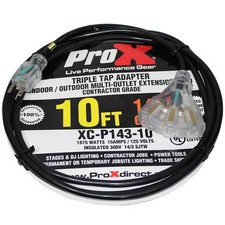 ProX XC-P143-10 10' 14AWG 110V to 110V Female Triple Tap Adapter Power Extension
