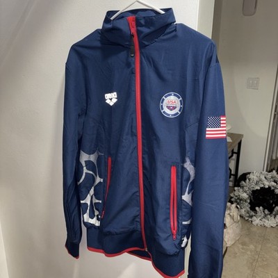 Arena USA Swimming Team Jacket Blue Red Full Zip Warm-Up Official Size Small