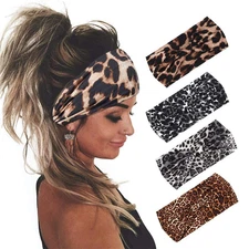 Criss Cross Headbands Black Leopard Yoga Hair Bands Knot Wide Stretch Head Wraps