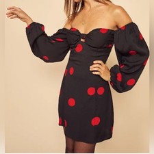 Reformation Roshay Mini Dress Red Polka Dot Black Size 4
