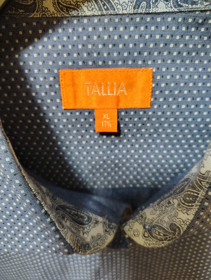 Camisa de vestir Tallia azul y blanco estampado de puntos 100 % algodón talla XL 17 1/2 Foto 3 de 4